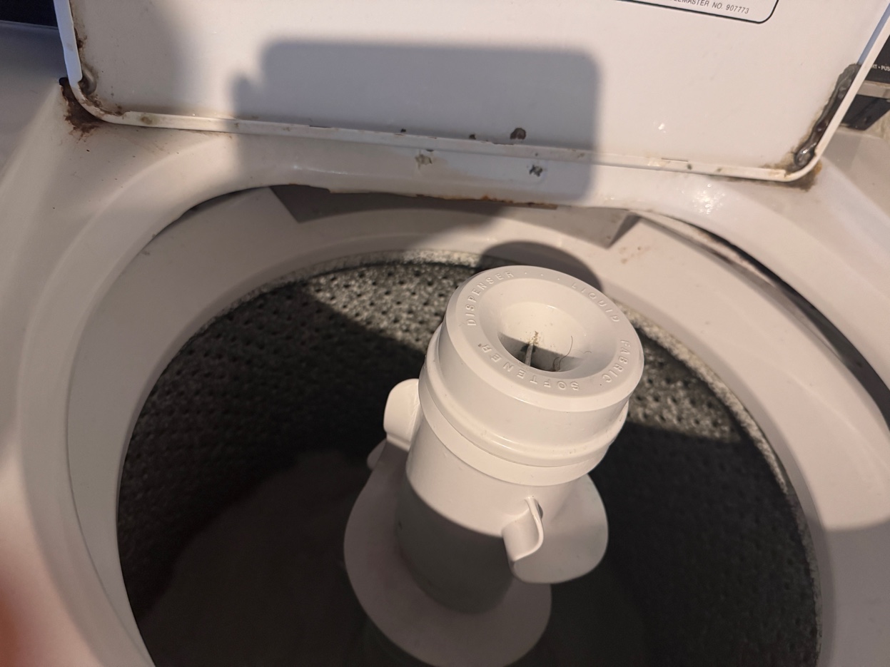 Top-load washer agitator and drum from above